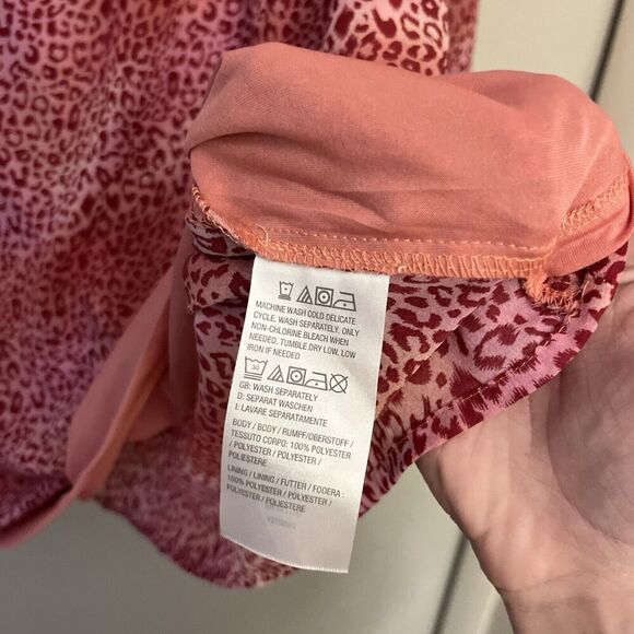 Belle Kim Graver Pink Blouse Cheetah Mixed Media Top Boho 1X Women Classic Work - Picture 6 of 8